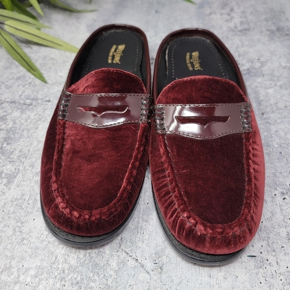 G.H. Bass Weejuns | Burgundy Velvet Penny Loafer Mules Size 7.5M - Picture 1 of 7